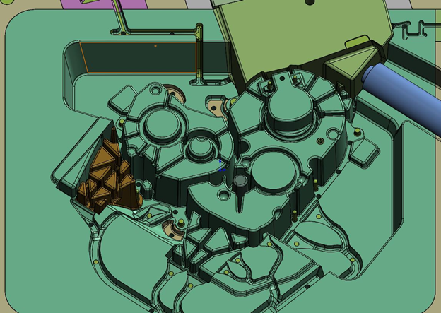 Ejector die with a complicated stepped parting line